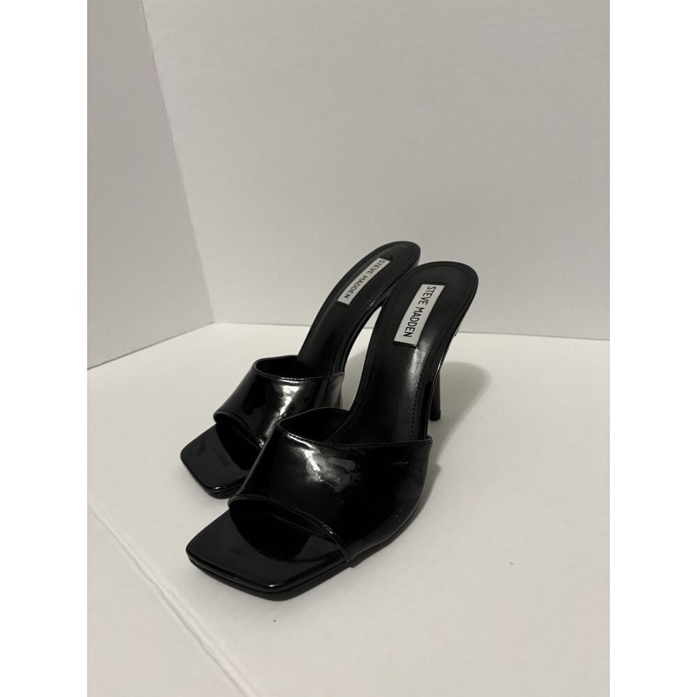 Steve Madden Black Patent Leather Square-Toe Mule Sandals